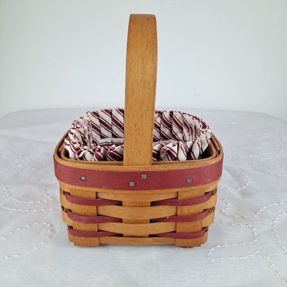 Vintage 1993 Longaberger Mini Basket With Handle & Fabric Liner - Picture 4 of 7